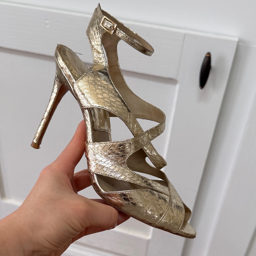 Michael Kors Collection Gold Metallic Strappy Heels Size 7 Evening Sandals Y2K
